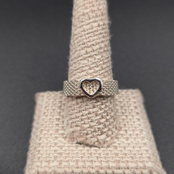 Size 10 Sterling Silver Heart Love Mesh Band Ring A6511 - Picture 1 of 8